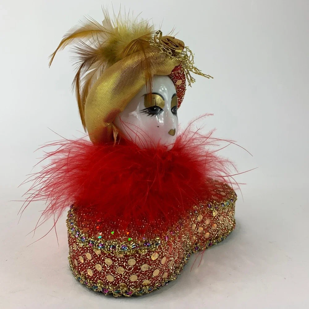 Head on Heart Platform Mardi Gras Porcelain Hand Painted Head Shelf Home Decor